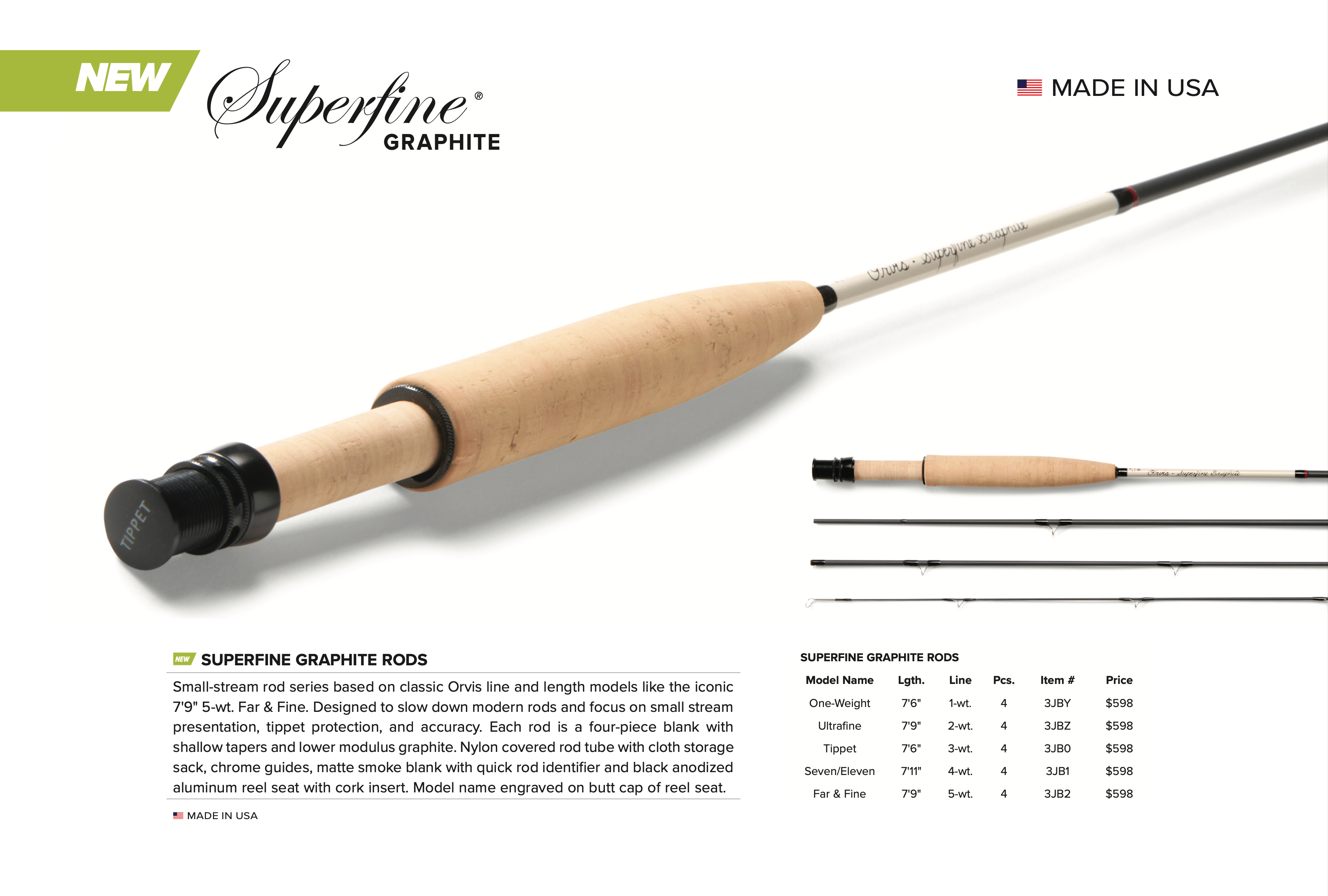 Orvis Superfine Graphite / Carbon Fly Rods - New!