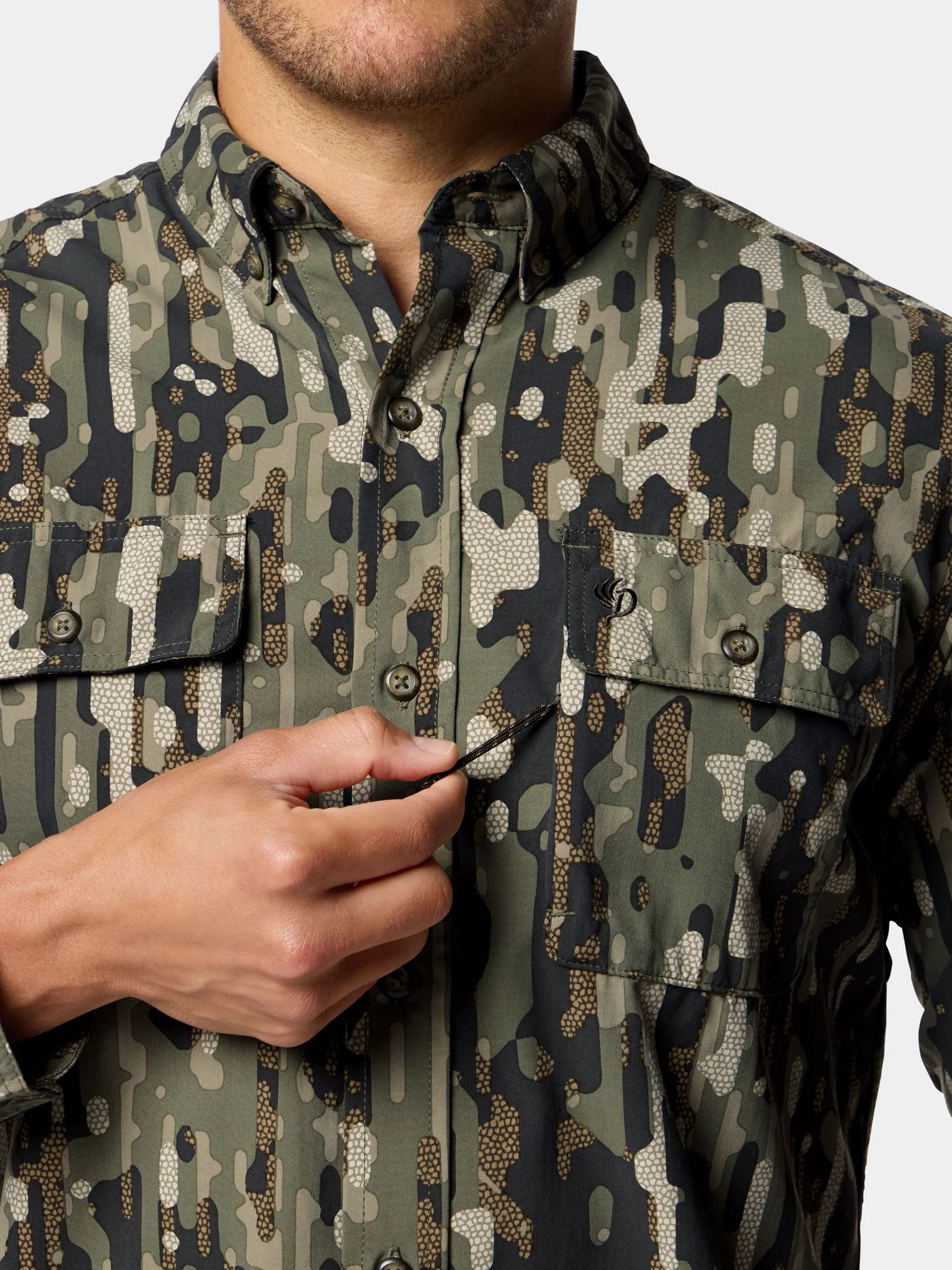 Duck Camp Men’s Lightweight Hunting Shirt Long Sleeve in Woodland Camo