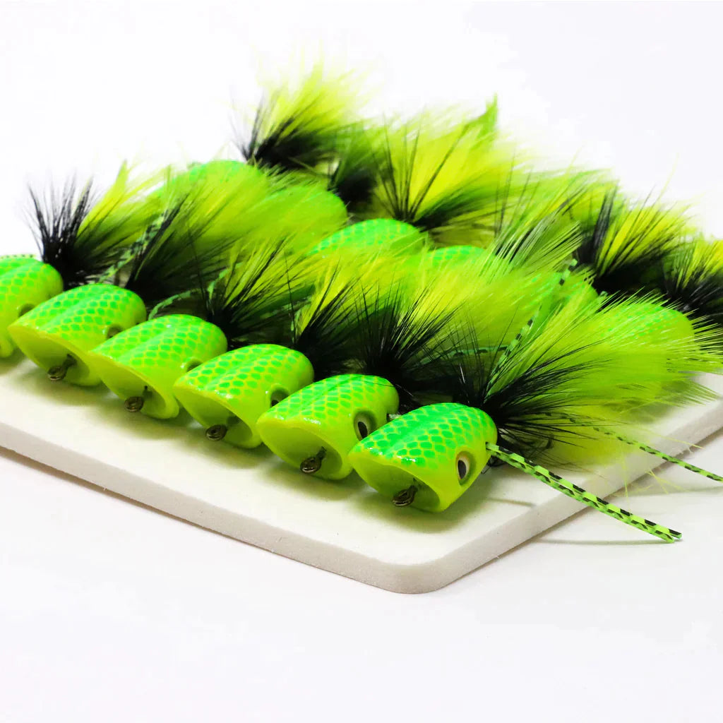 Double Barrel Bass Bug Popper Chartreuse/Yellow #6 - NEW!