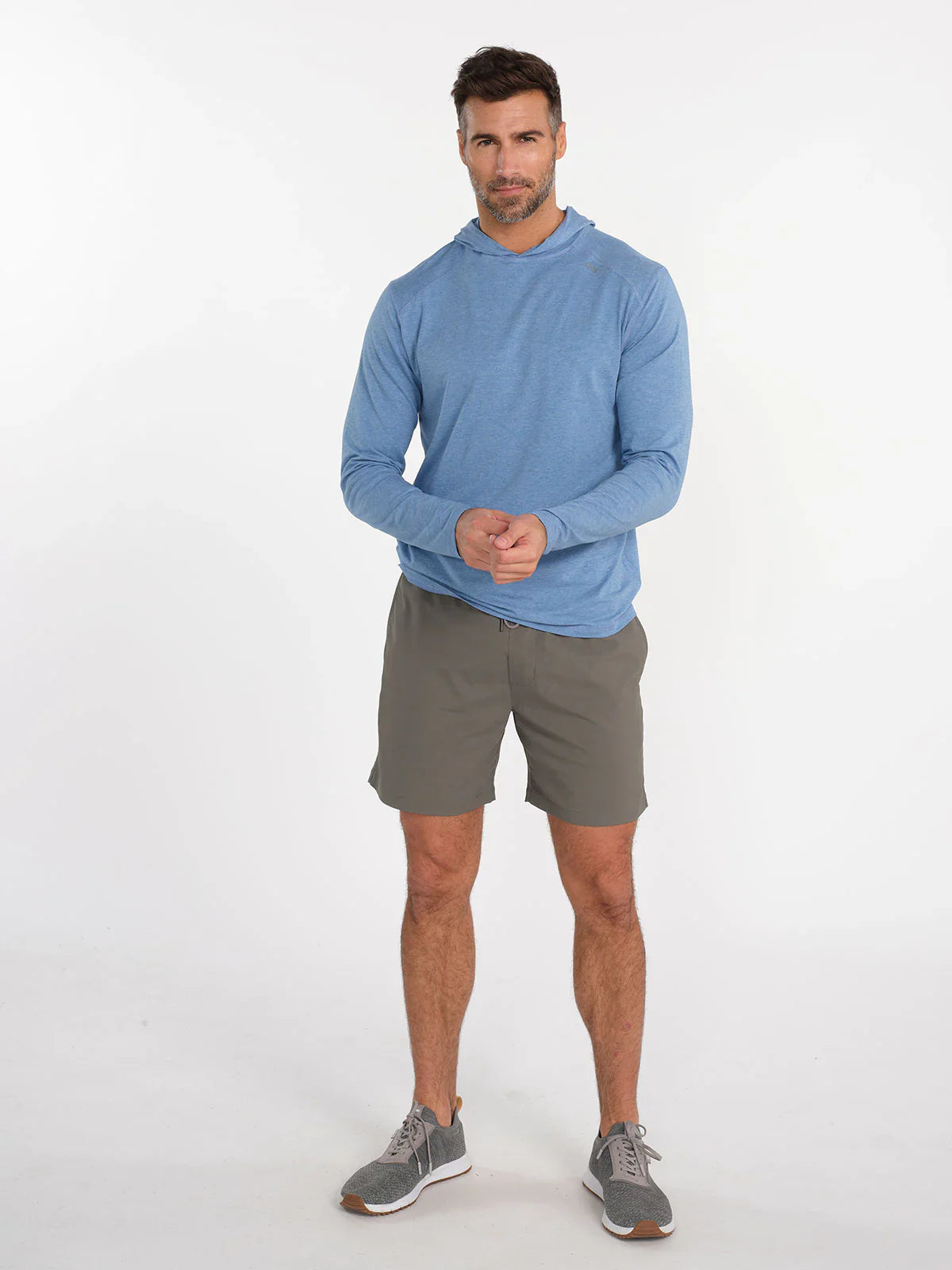 Tasc Carrollton Lightweight Fitness Hoodie in Chambray Heather Blue - NEW!