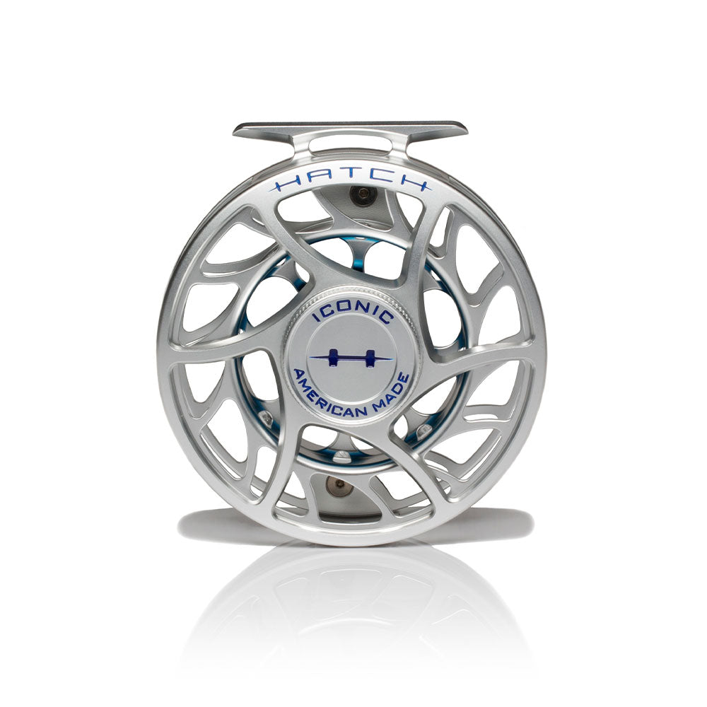 Hatch Iconic 7 Plus Silver Clear Blue Fly Reel In Stock