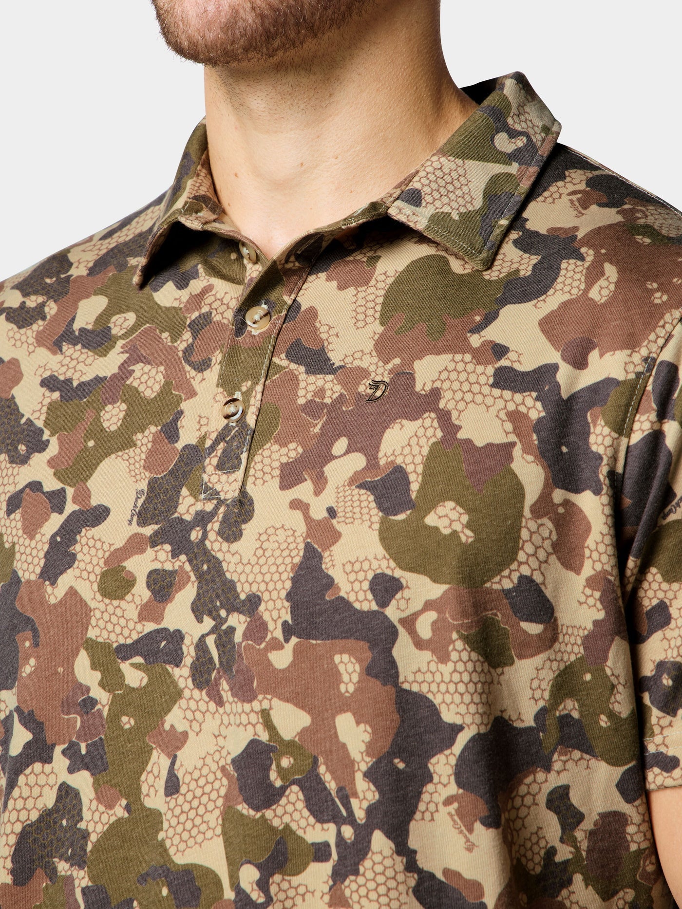 Duck Camp Men’s Essential drirelease Polo in Wetland Camo