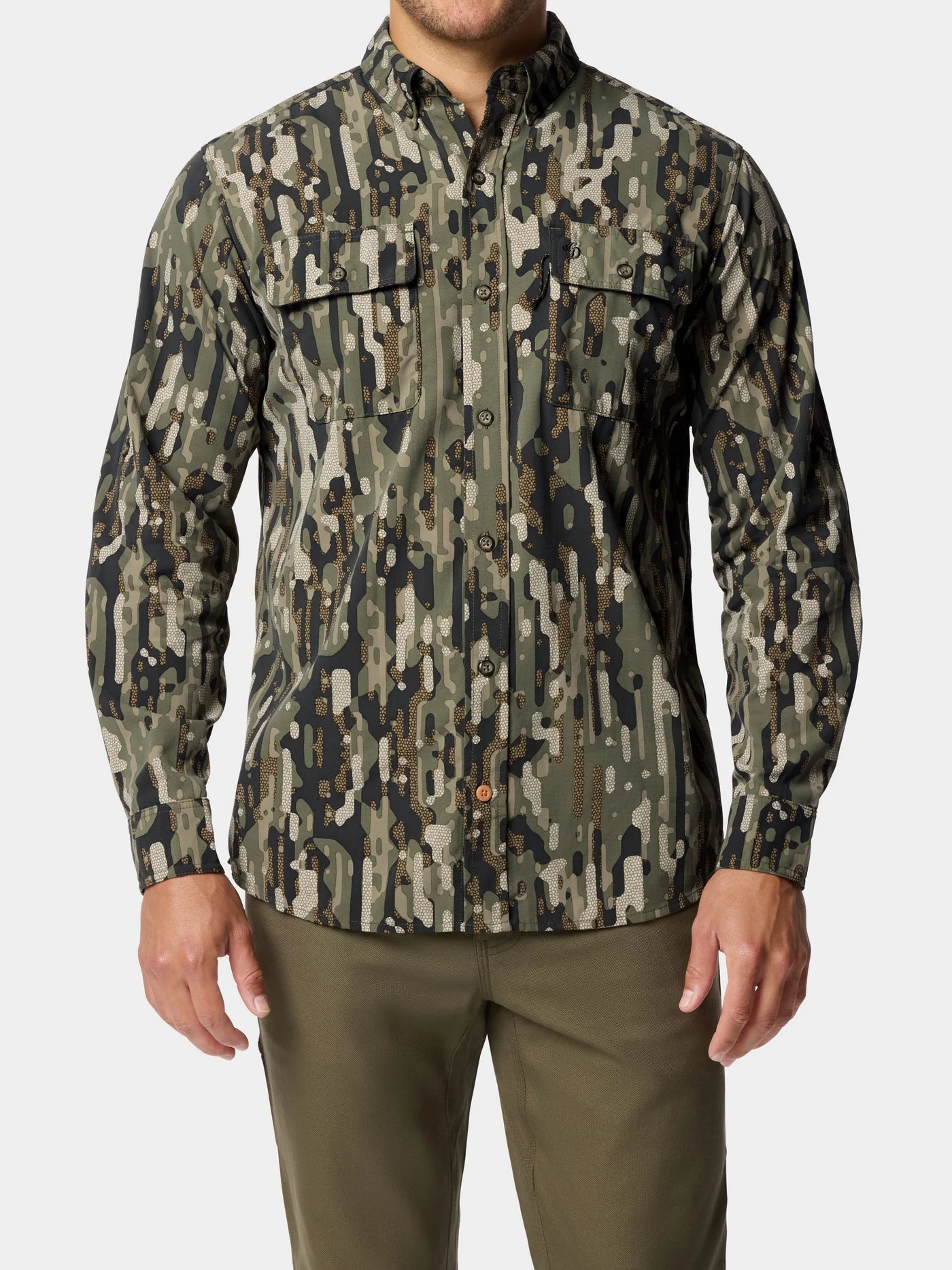 Duck Camp Men’s Lightweight Hunting Shirt Long Sleeve in Woodland Camo