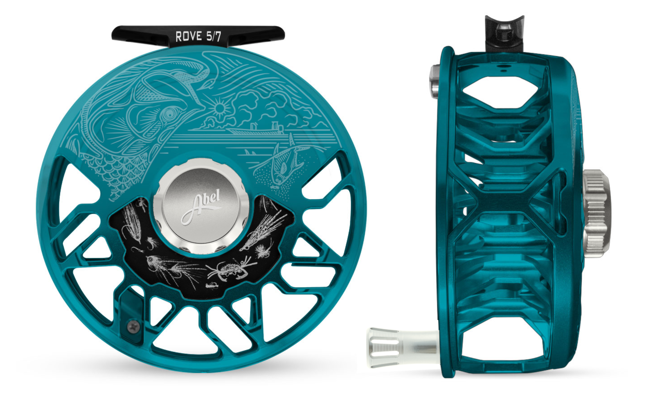 Abel ROVE 5/7 Teal Fly Reel with Underwood Salt Engraving and Platinum Drag